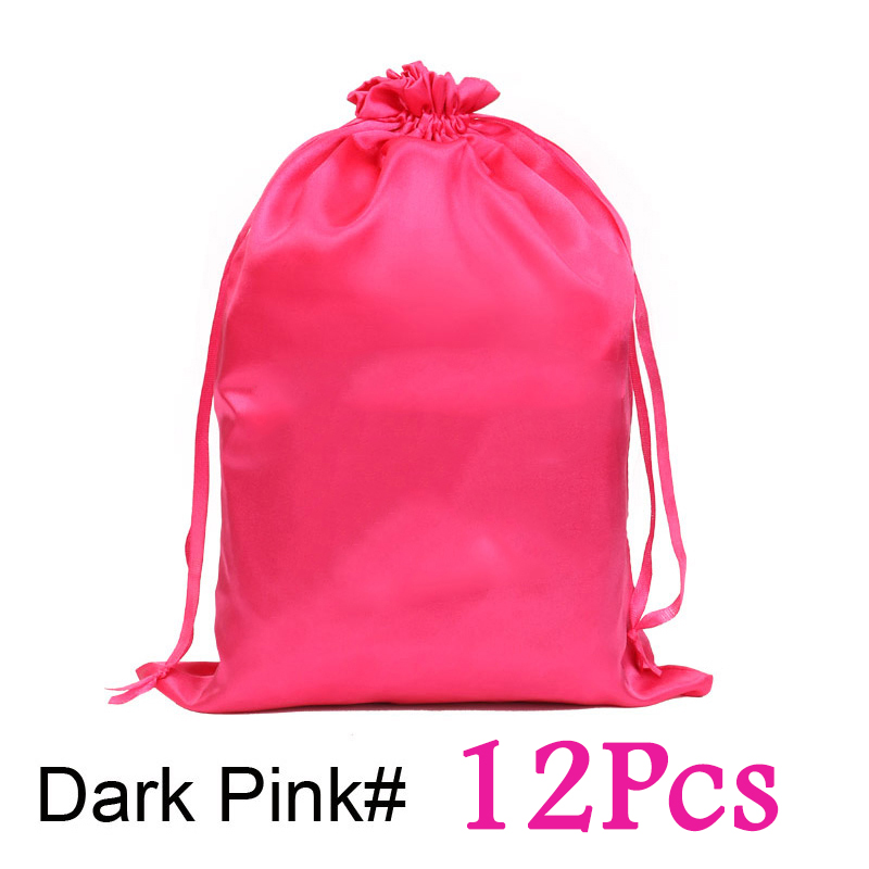 Sac de perruque en Satin, 12 pièces, sacs de rangement 25x35Cm, grand sac de perruque en soie douce noir rose pour outils d'emballage de perruque, accessoires de perruque: Black