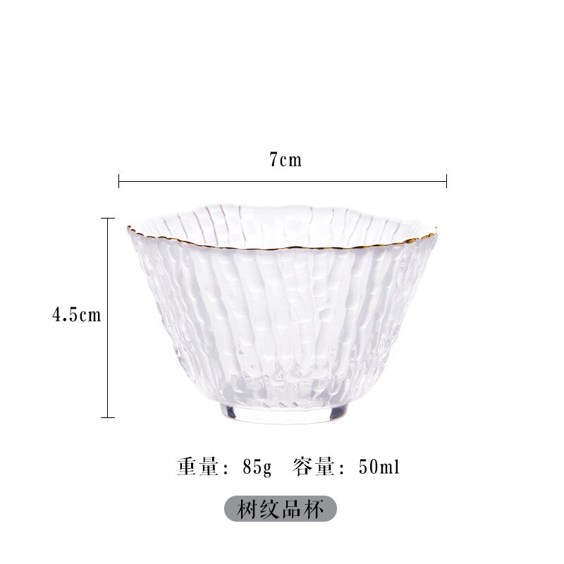 The tree pattern glass tea cup lead-free crystal glass fair cup with gold cover tea set: C