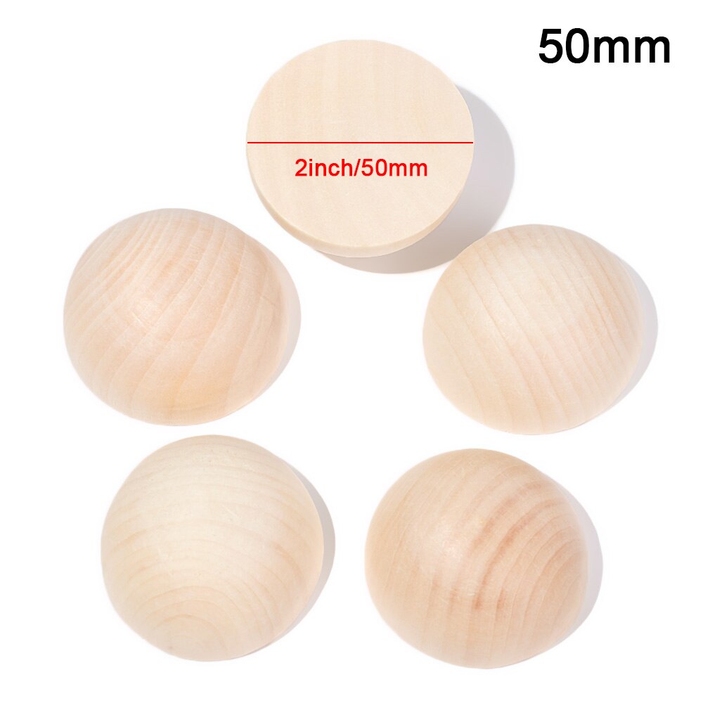5/10 Pcs Eco-Friendly Natural Half Wooden Beads Wood Half-faced Split Round Balls for Home DIY Crafts Making Unfinished Supplies: 50mm-5PCs