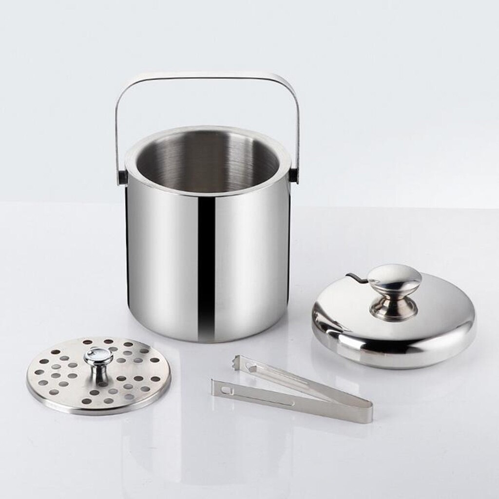 Double-Wall Stainless Steel Insulated Chilling Ice Bucket with Lid Tong Handle