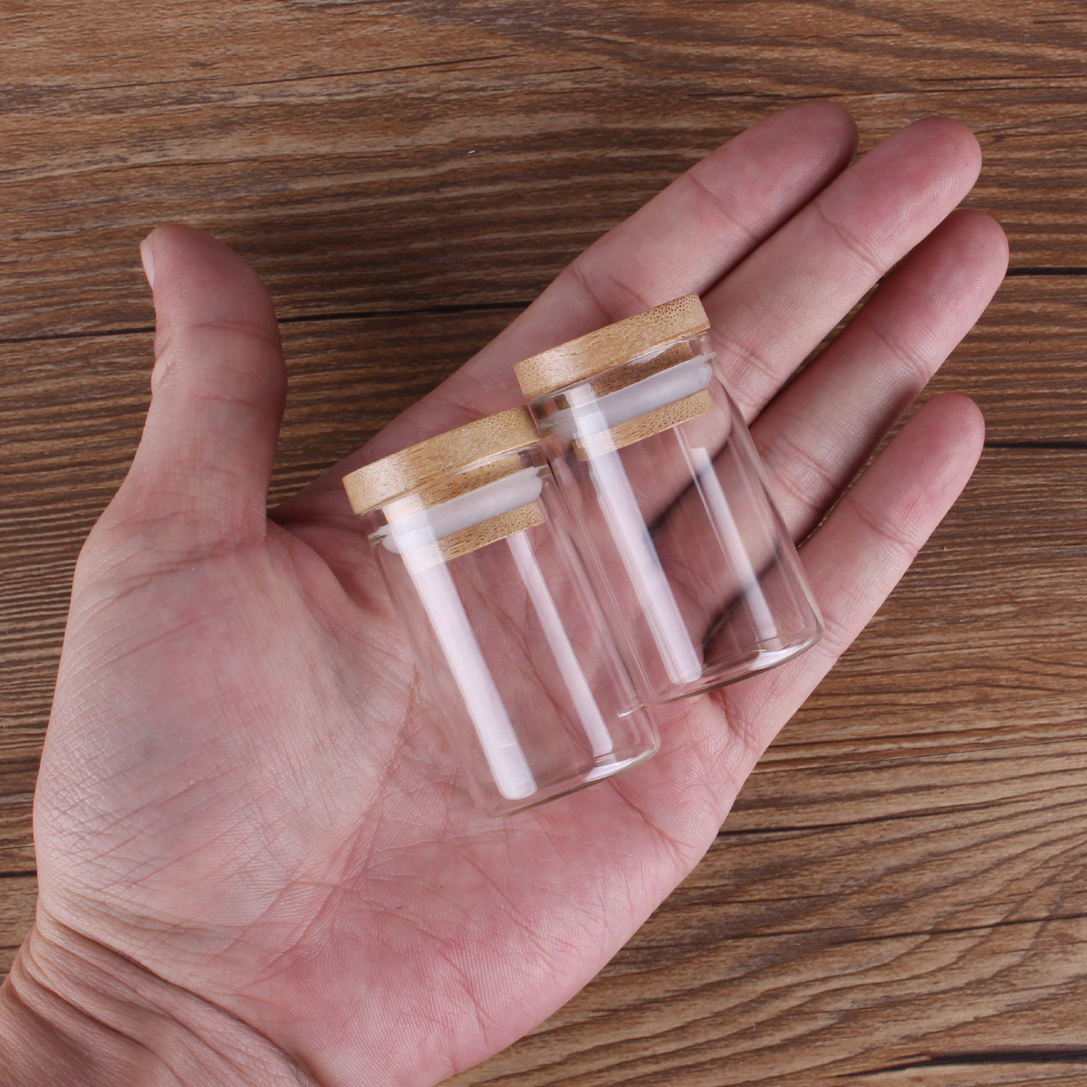 5pcs 20ml 30*50mm Glass Spice Bottles with Bamboo Lids Potion Bottles Glass Vials Message Bottles for Art Crafts