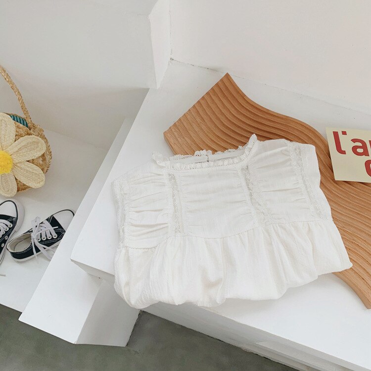 Autumn Girls Long Sleeve White Blouses Kids Cotton Blosues