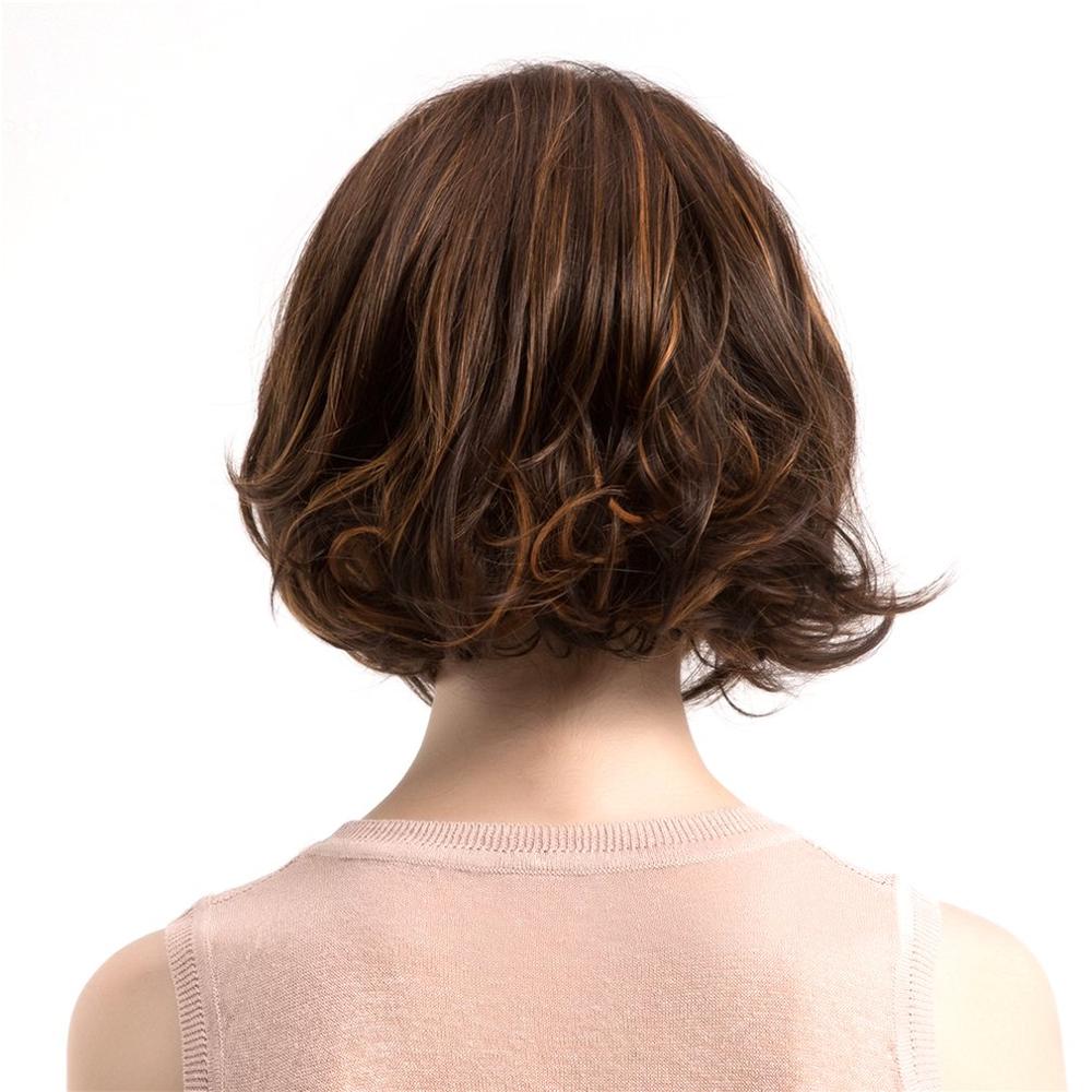 WIG365 Short Style Women Wavy Fluffy Wigs Natural Mixed Color Heat Resistant Synthetic Hair Wigs for Party Daily Wear