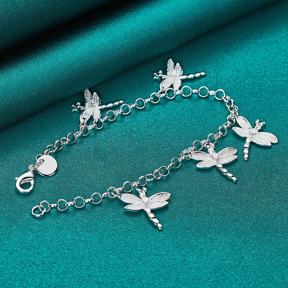 DOTEFFIL argento Sterling 925 cinque libellula AAA zircone ciondolo catena braccialetto per le donne gioielli da festa di fidanzamento di nozze