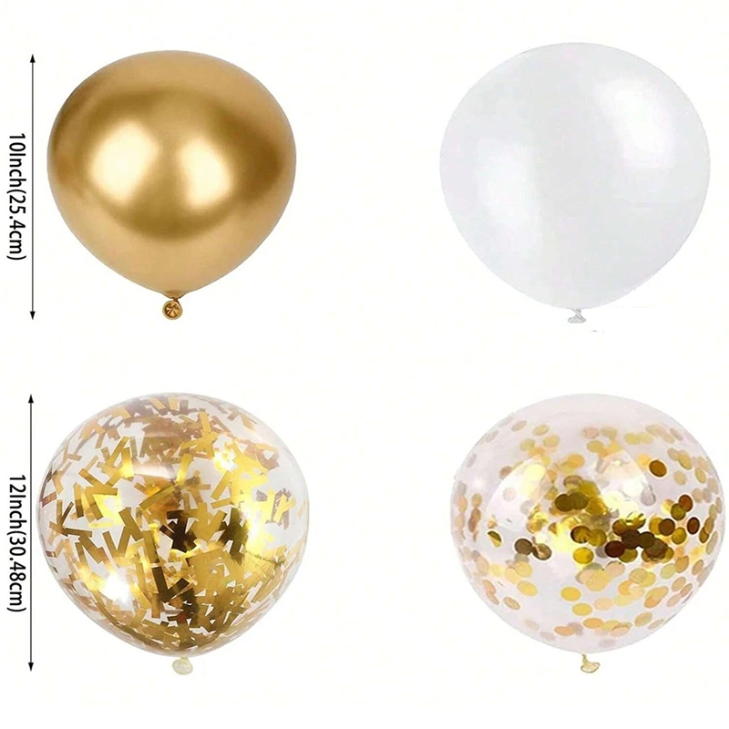 30 Uds. Globos blancos y dorados de 10/12 pulgadas, globos blancos perlados, globos de confeti dorados para cumpleaños, bodas, de aniversario