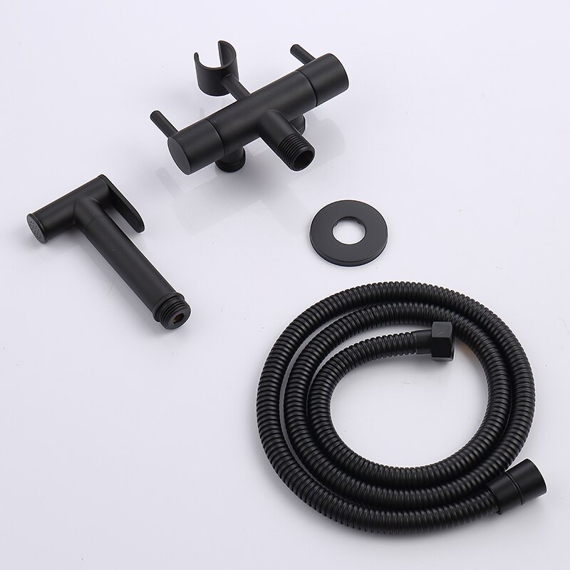 Bidets Kraan Chrom/Zwart/Goud Wc-reiniger Set Douchestraal Bidet Spuit Wc Kranen Wall Mounted Douche Bidets: Black Whole Set