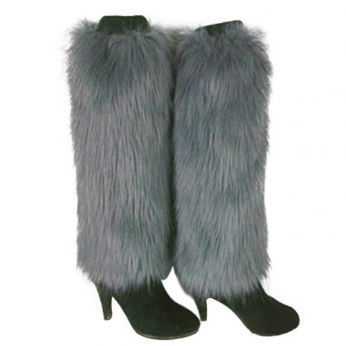 Winter Women Boot Covers Furry Solid Color Faux Fur Soft Leg Warmers: Grey