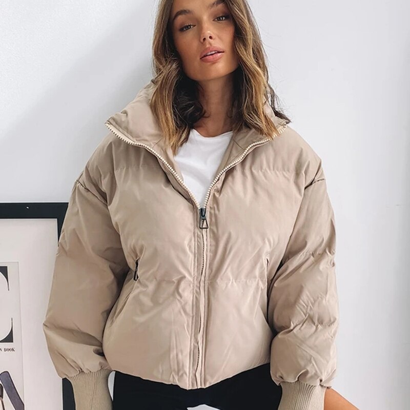 Winter jacke für mädchen stil einfarbig stehen kragen baumwolle Mantel Jacke Schwarz und Jacke nackt Jacke frauen Damen jacken toyo: Kakifarbig / M
