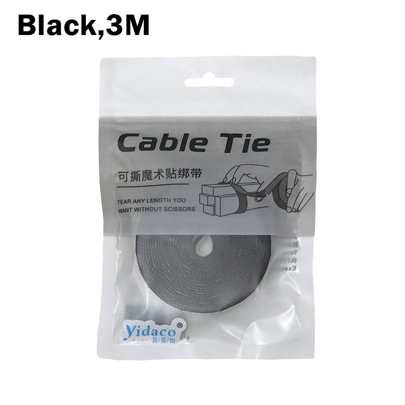 1M/2M/3M Tearable Velcros Self Adhesive Nylon Fastener Tape Reusable Sticker Strap Tie Data Cable Storage Desktop Wire Holder: Black 3M