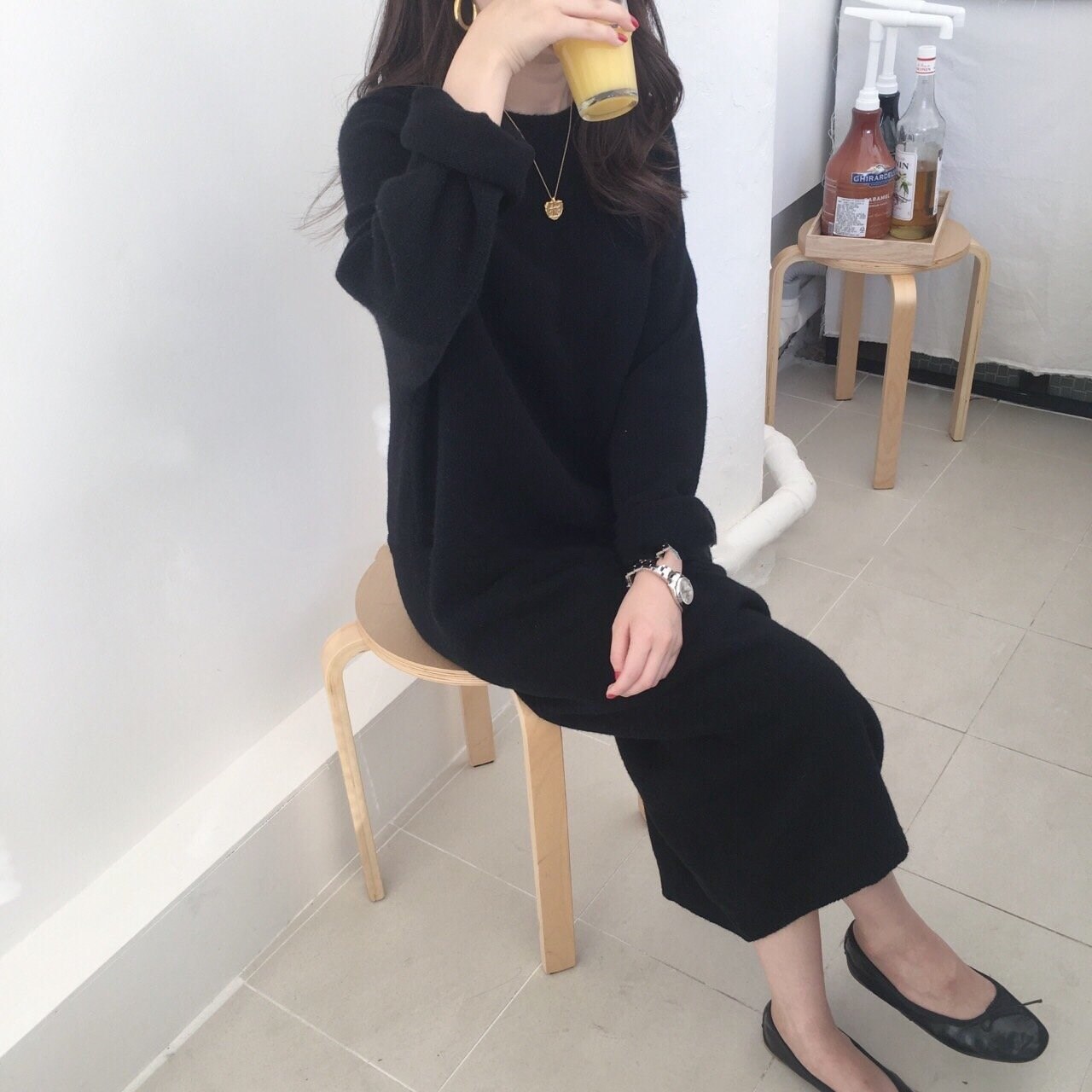 Warme Trui Vrouwen Herfst Jurk Winter Lange Trui Gebreide Jurken Lange Losse Maxi Oversize Lady Jurken Bodycon Robe Vestidos: Black
