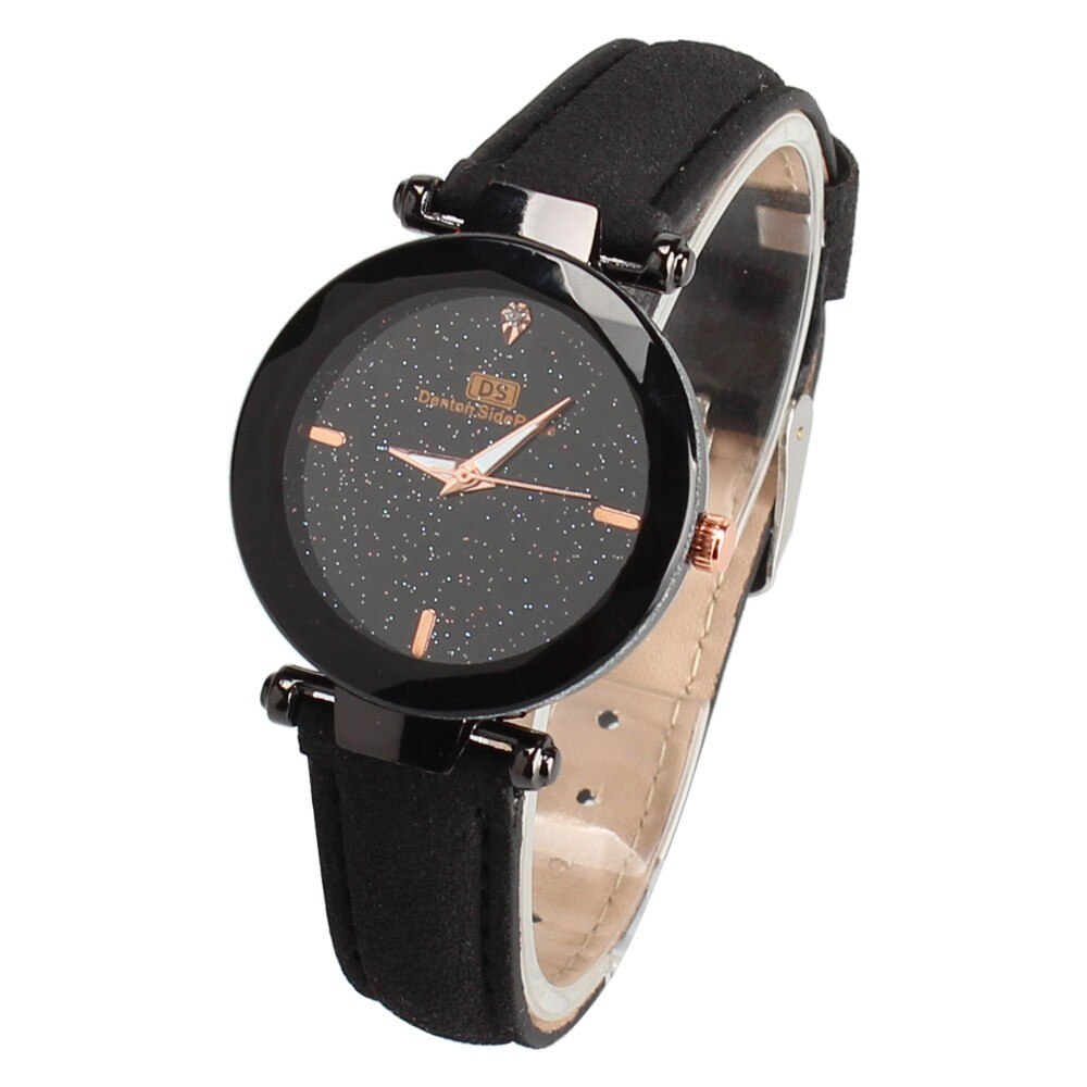 Prachtige Dames Horloge Sterrenhemel Vrouwelijke Lederen Quartz Horloge Elegante Vrouwen Horloges Armband Horloge Montre Femme: black