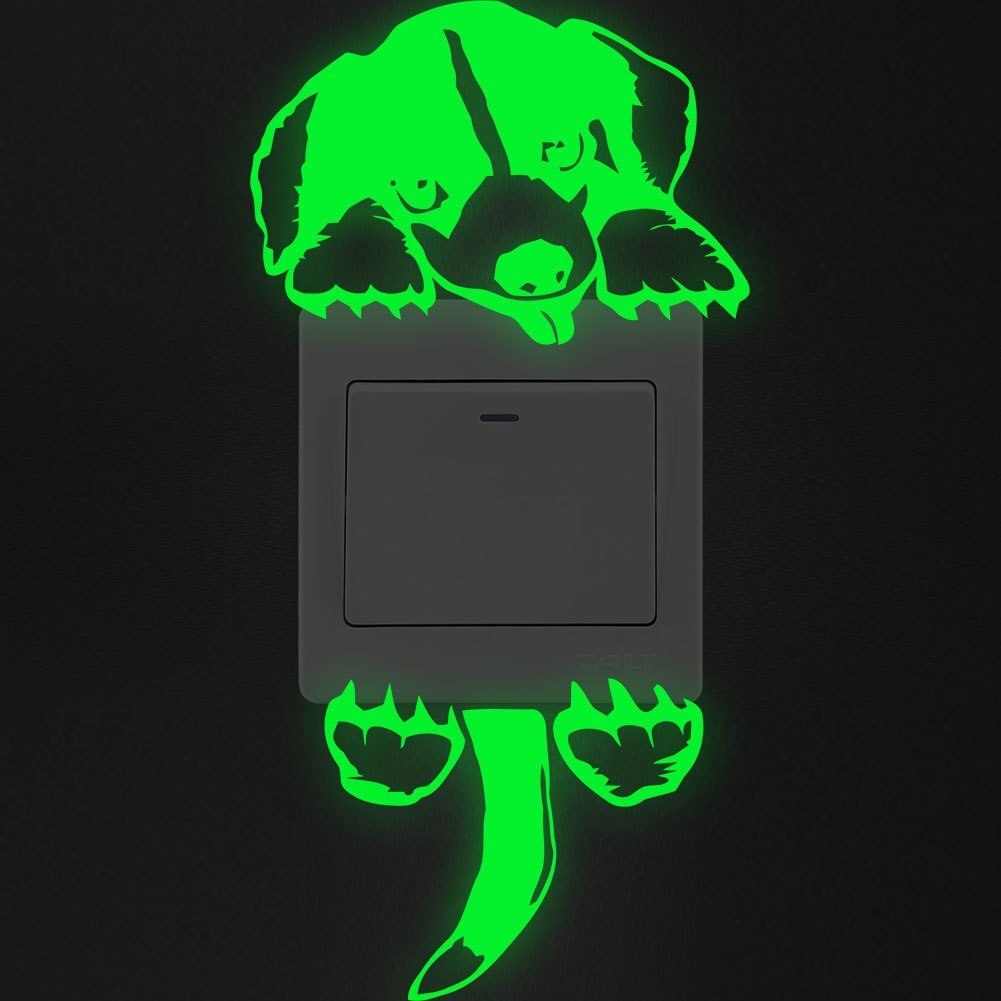 Creativo gatto cane interruttore adesivi luminosi incandescenza in il buio adesivi murali camerette decorazioni per la casa vinile fluorescente arte murale animale: 2