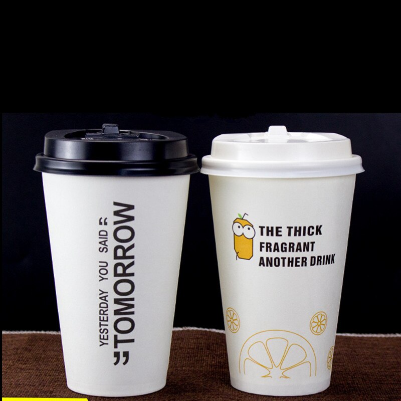 50pcs wit dikke koude en warme drank kartonnen beker 300ml 400ml 500ml carton wegwerp koffie melk thee cup wtih deksel