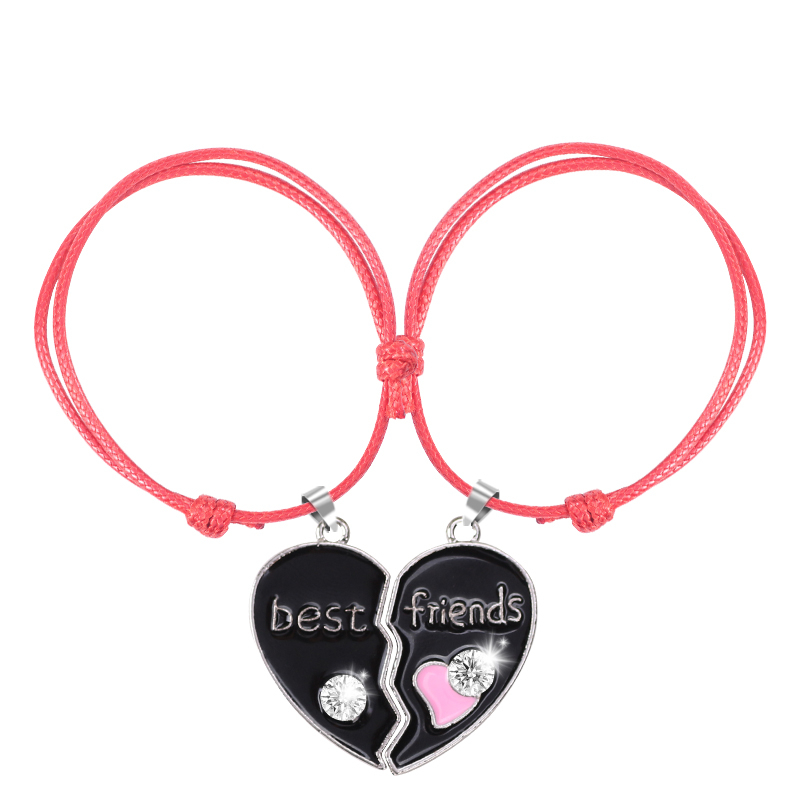 Pulsera trenzada bohemia para mujer, colgante sencillo a la con costuras en forma de corazón, colgante BFF para mejor amigo, de joyería de amistad 2023: Bañado en rodio de imitación