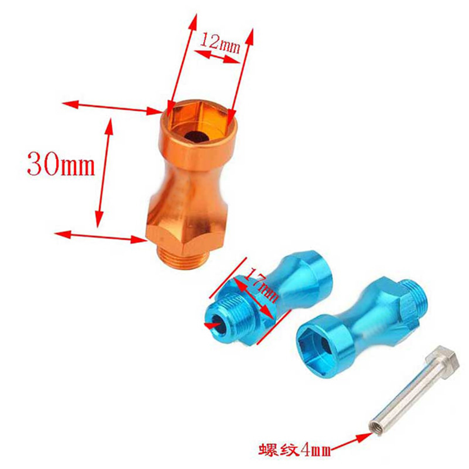 4pcs Wheel Hex 12mm Turn 17mm Lengthened Thickening 30MM Aluminum Adapter HSP 1/10 RC Car Buggy Bigfoot Truck Can Use 1/8 Tires