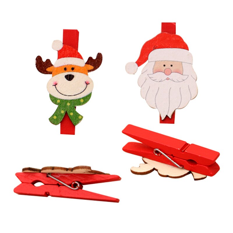 6 stuks kerstman eland houten clips rode kerstdecoratie clip mini houten fotopapier pin knutselclips kinderen