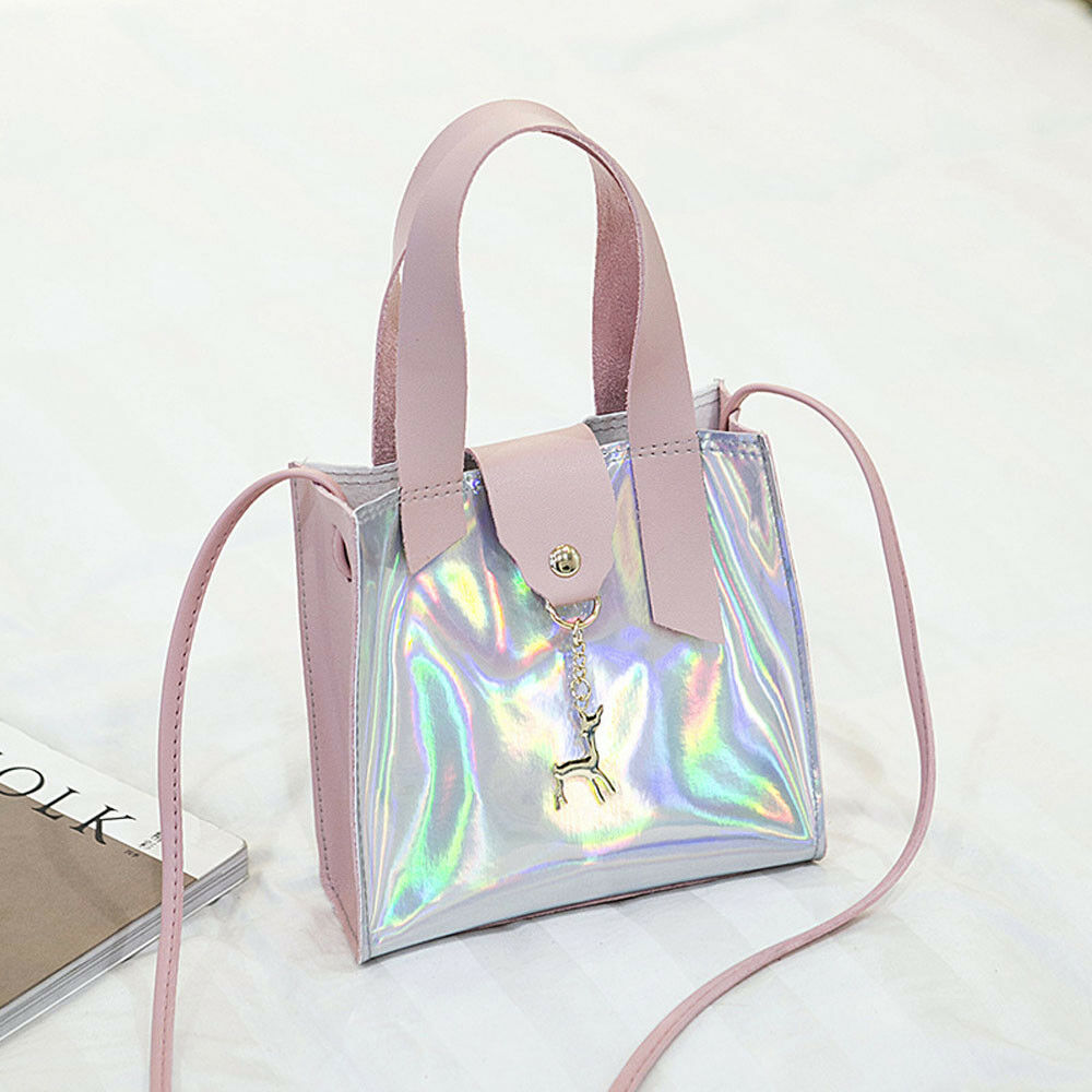 Women's PVC Holographic Bag Clear Transparent Small Tote Hologram Handbag Purse