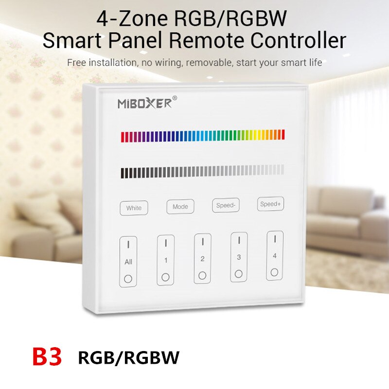 MiBoxer B0 B1 B2 B3 B4 B8 Smart Panel Remote Controller 4-Zone/8-Zone Brightness Dimming/CCT Adjust/RGB/RGBW Panel Controller: B3