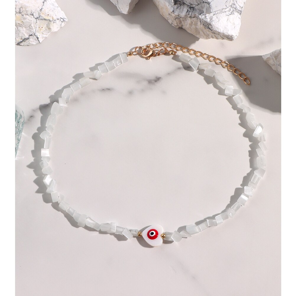 JUST FEEL Evil Eye Beads Chain Necklace For Women Handmade Colorful Beaded Irregular Stone Choker Necklace Trendy Jewelry: A065702W