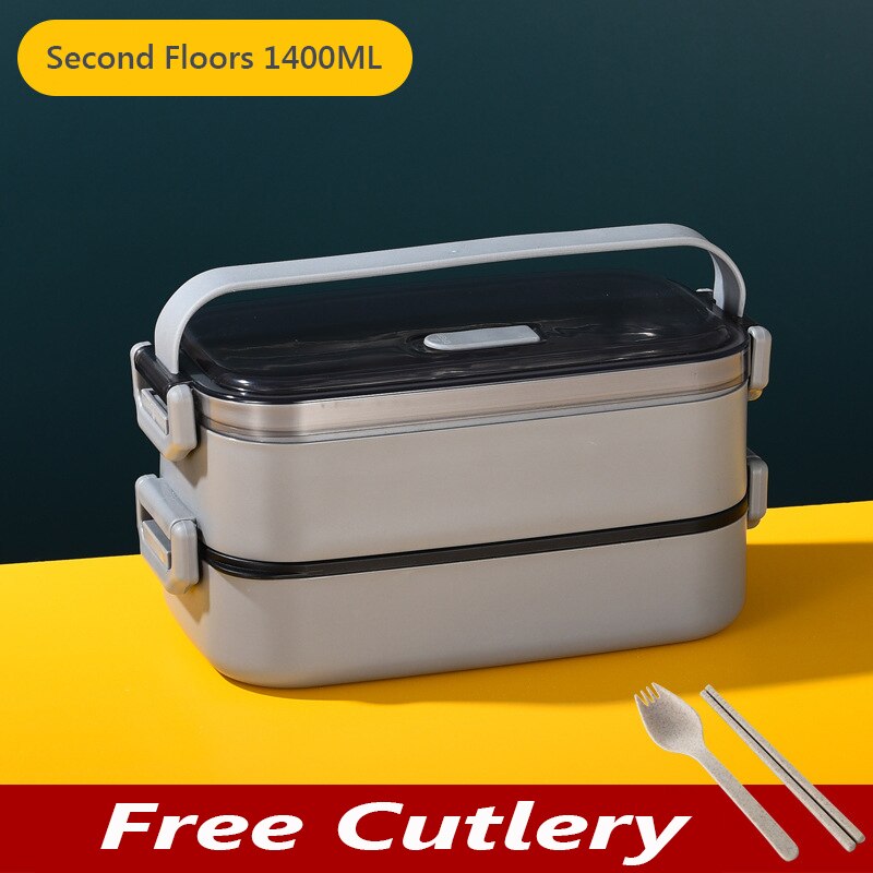 Portable Lunch Box Multilayer Stainless Steel Bento Box For Kids Office Worker Japanese Snacks Food Storage Containers Meal Prep: Double Layer Grey