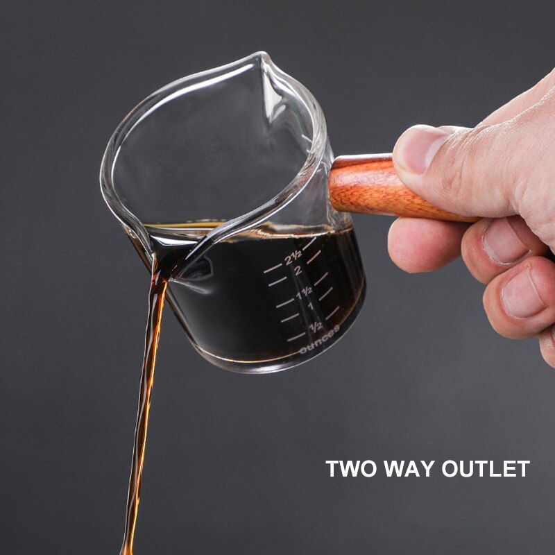 75ml Coffee Milk Jugs Measuring Cup with Scale Heat-resistant Glass with Wooden Handle High Borosilicate Glass Cups