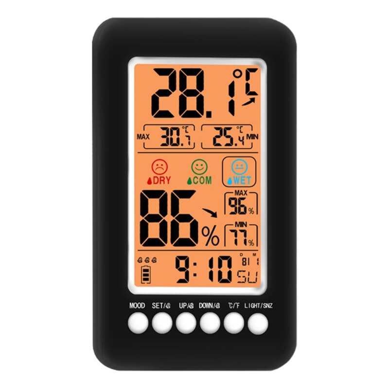 D7WA Indoor Hygrometer Thermometer w/ Alarm Clock Digital Temperature Humidity Meter with Large Screen Multifunctional