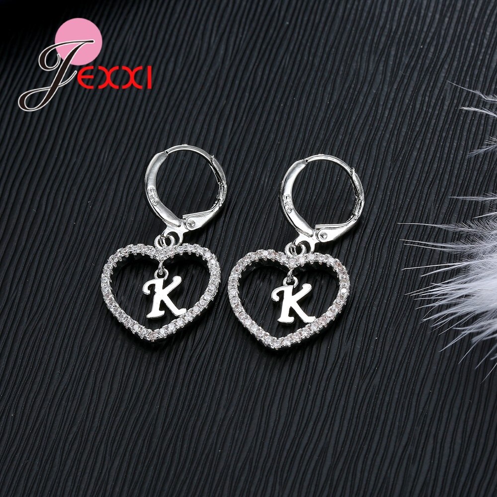Buchstabe A bis Z Herz bilden Anhänger Halskette Ohrringe setzt Für Hochzeit Engagement Schmuck Echt 925 Sterling Silber Schmuck