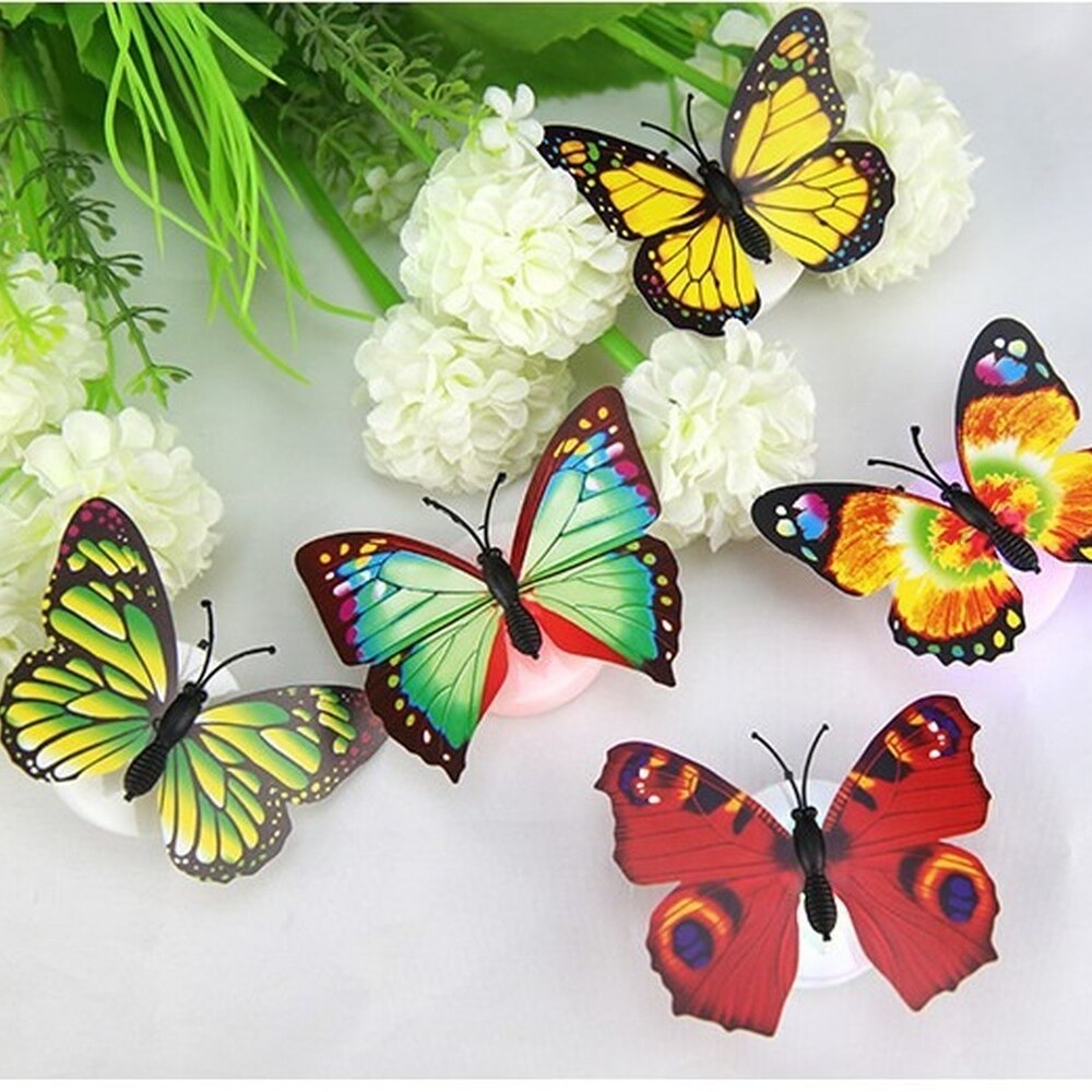 Buntes, leuchtendes schmetterlings-led-nachtlicht, schmetterlingsförmiger wandaufkleber, heimdekoration, zimmerdekoration, partytischdekoration, spielzeug