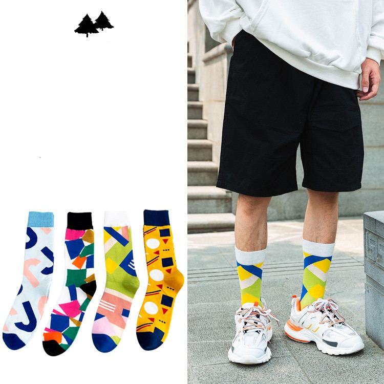 Cotton Socks Man Autumn Personality Men's Socks Cotton Geometric Men Anti-friction Motion Happy Socks