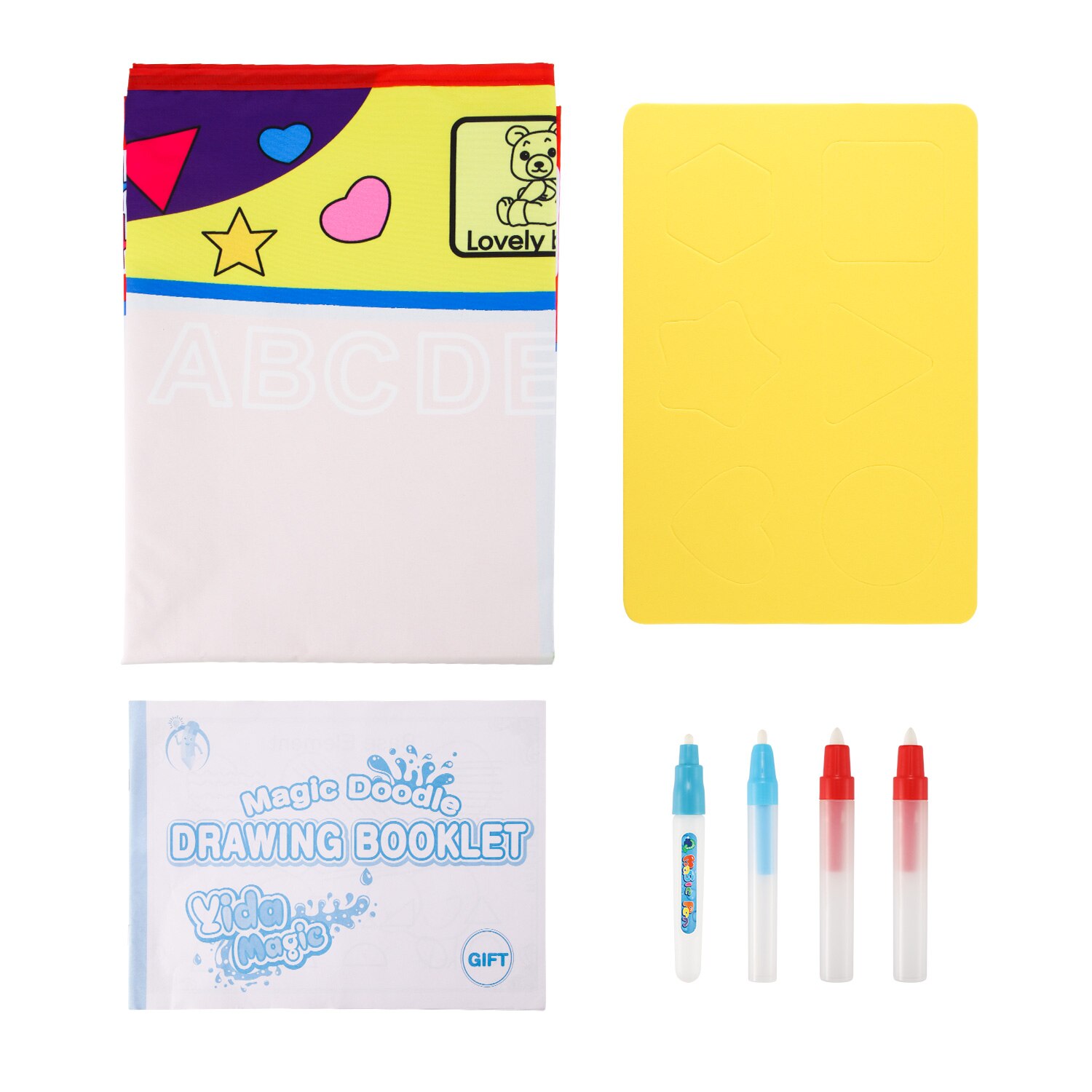 Reusable Water Magic Mat Mess-Free Drawing Painting Doodle Mat With 1 Doodle Water Book & 4 Magic Water Pens & 6 Stamps