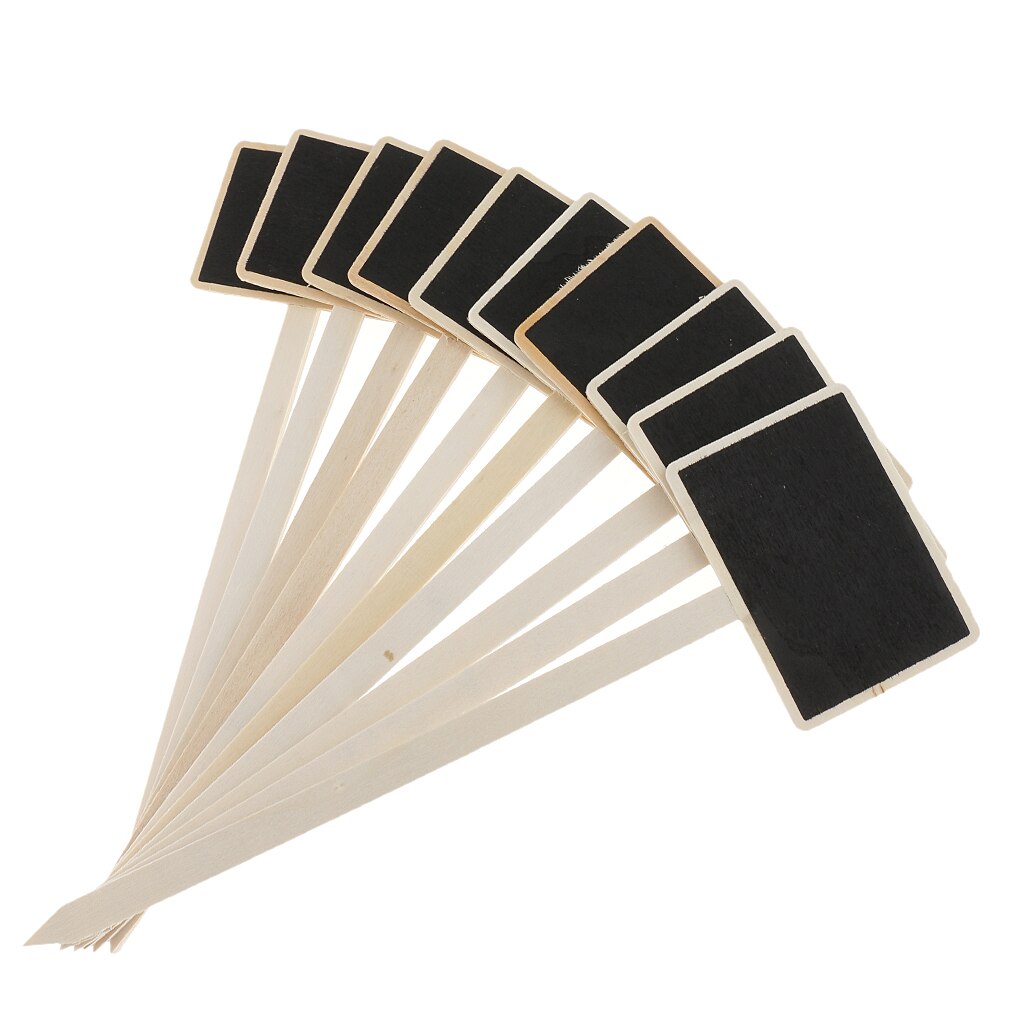 10pcs Wooden Mini Blackboard Chalkboard Rectangle with Stand Stake Stick Table Number Sign Message Memo Board