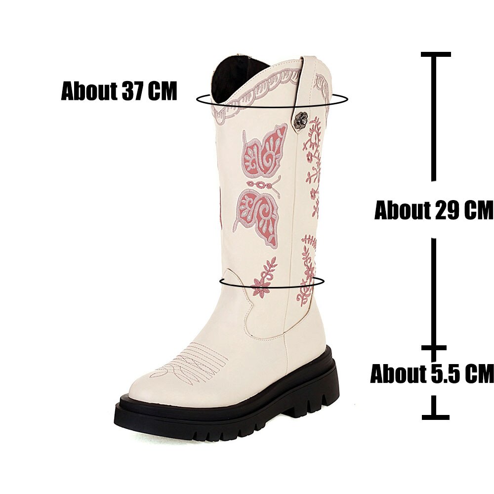 Y2K – bottes occidentales Vintage à talons épais pour femmes, chaussures brodées à plateforme