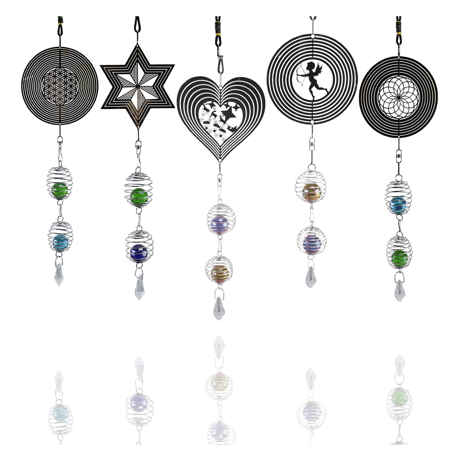 25# Vintage Rotating Wind Bell Heart Round Star Shape Metal Wind Chime Unique Household Handicrafts Pendant Home Decor