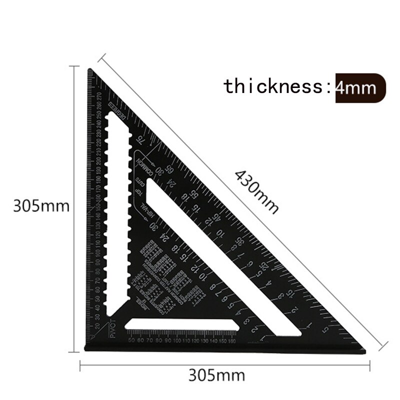 KALAIDUN Triangle Angle Ruler Squares Triangular Measuring Ruler Woodwork Angle Protractor Trammel Gauge Measuring Tool: 12inch black