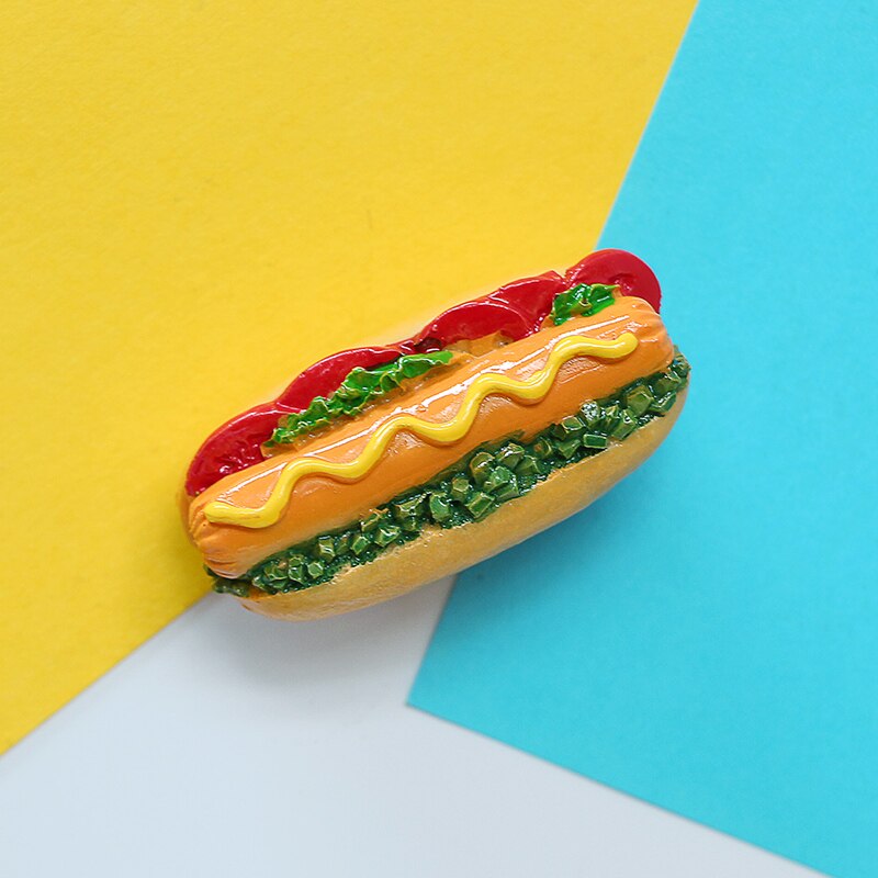 Imanes de nevera 3D de simulación de comida creativa, cono dulce, pierna de pollo frito, hamburguesa, decoración magnética, pasta de refrigerador: Hot dog Burger