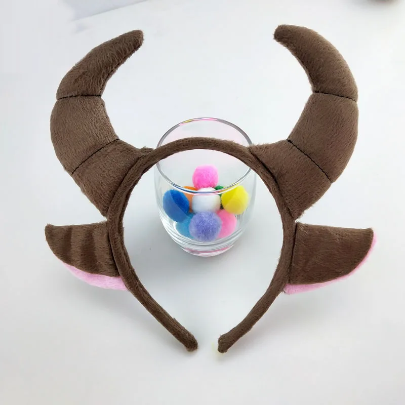 Party Junge Männer Braun Rinder Ziege Horn Ohr Stirnband Krawatte Schwanz Für Mädchen Tier Haar Bands Plüsch Geburtstag Halloween Kostüm Cosplay: Beige