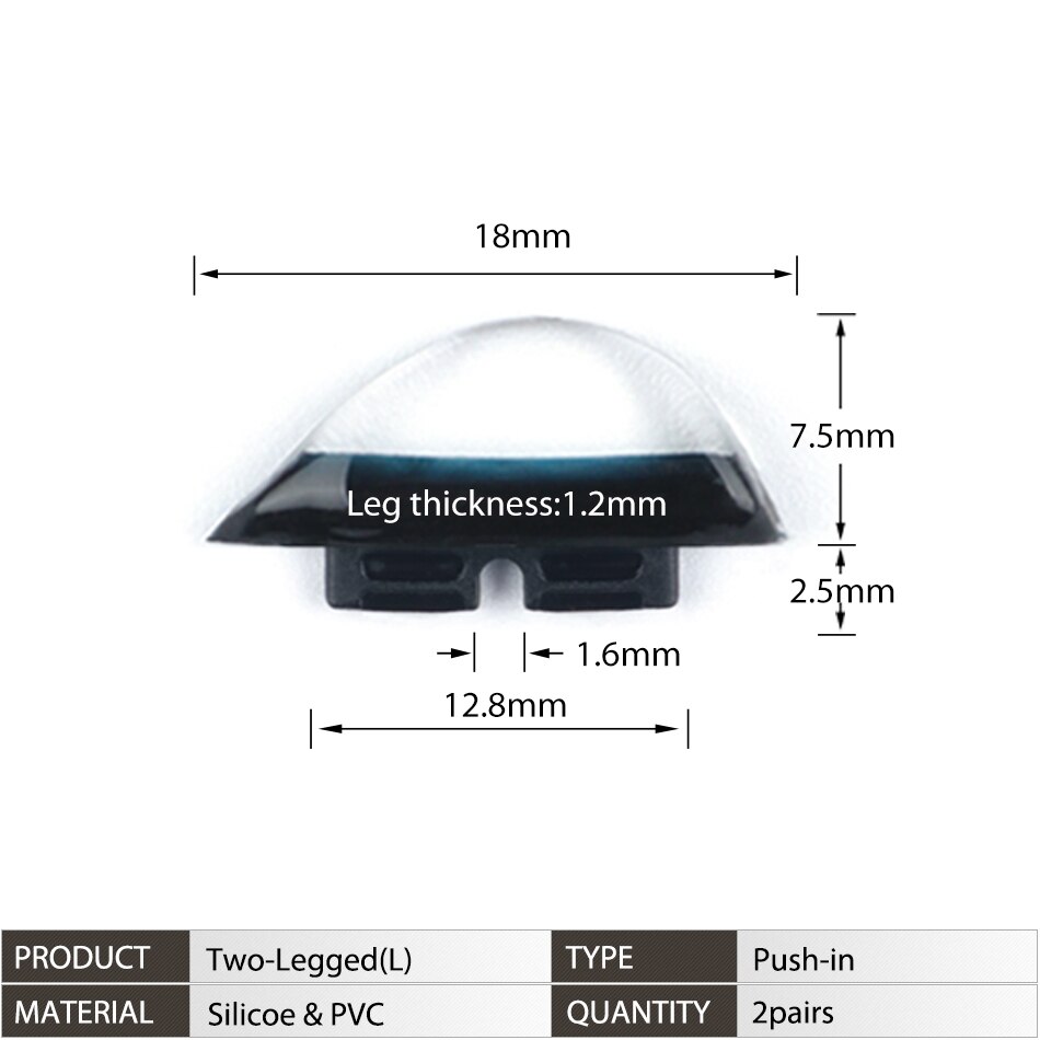 Push-in Glasses Nose Pads Soft Silicone Eyeglasses Nose Piece Anti-Slip Snap-in Nose Bridge Pads for Eye Glasses Sunglasses: L Two-legged(Black)