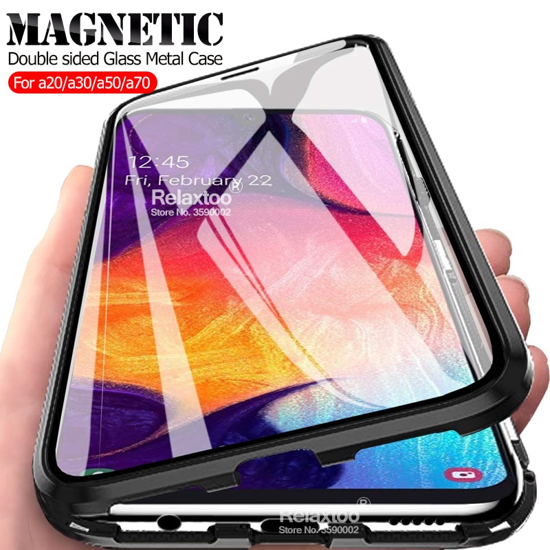 Magnetic case on the For samsung Galaxy A50 a70 a30 a20 a 30 50 70 Double sided Glass a305F a205F a505F a705F Metal coque