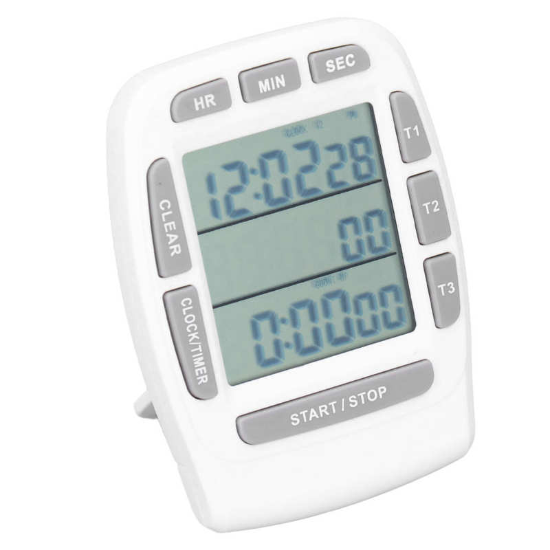 Triple Timer Clock Count Down Up 4.0x4.4cm LCD Display Time Reminder Multifunction White Built‑in Battery