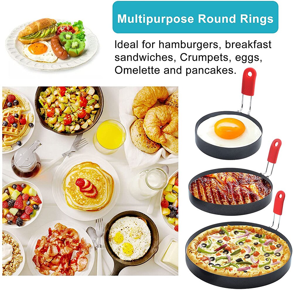 Egg Ring 2.95 Inch Egg Ring with Anti-scald Handle with Oil Brush Nonstick Coating Breakfast Tool for Egg Frying Shaping