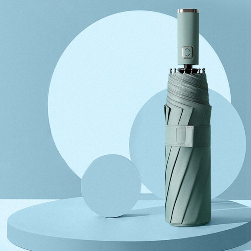 Color Handle Automatic Three-Fold Umbrella Windproof And Uv-Proof Automatic Umbrella Folding Solid Olive Green