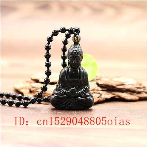 Naturlig sort grøn kinesisk jade buddha vedhæng perler halskæde charme smykker tilbehør udskåret amulet til mænd hende