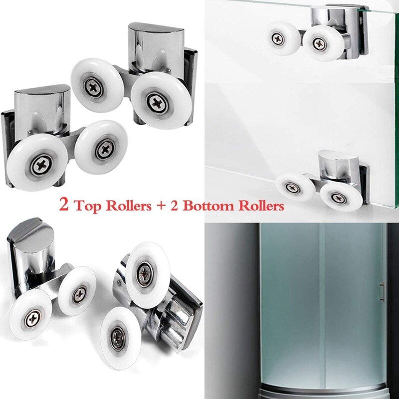 JHD-4Pcs Shower Door Wheels 23Mm Shower Door Rollers Heavy Duty Zinc Alloy Dual Wheel For Both Flat Sliding Shower Doors