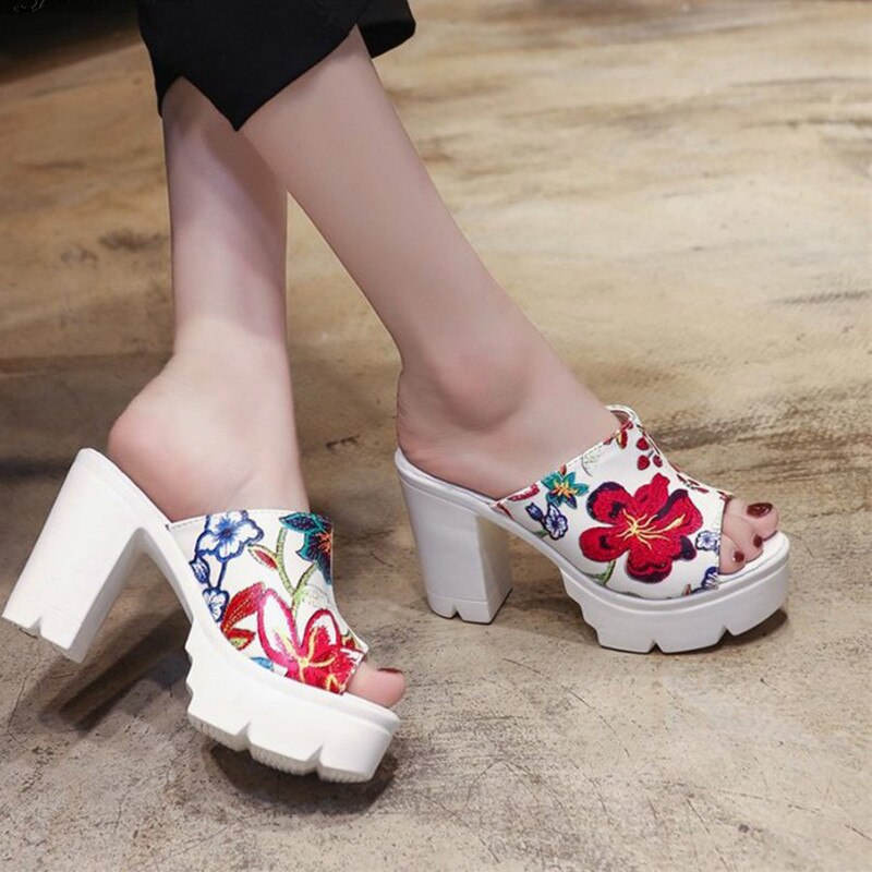 Wdhkun sko kvinder platform kile sandaler blomstret peep toe sko gummi strand sandaler sommer damer afslappet flatform sandalia