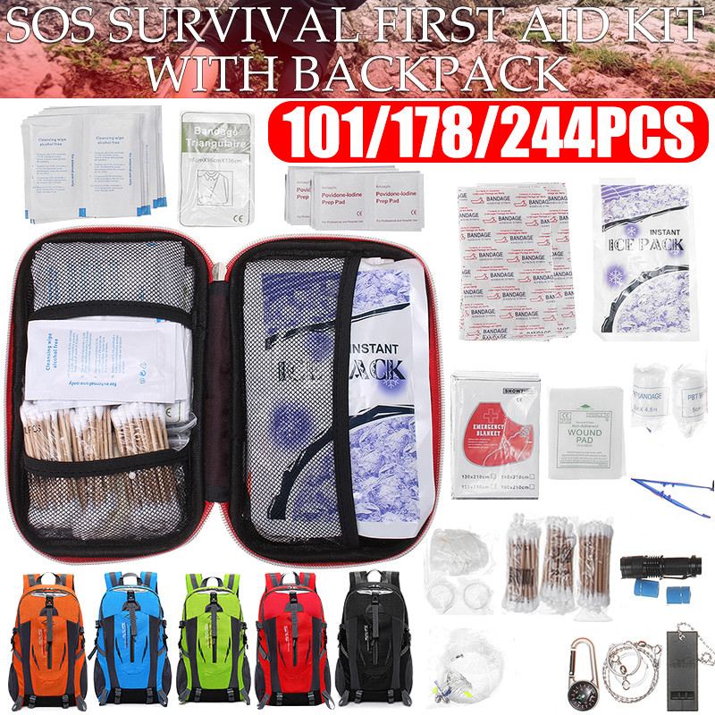 244 pçs kit de ferramentas de engrenagem de sobrevivência portátil emergência sos sobrevivência ferramentas cobertor de emergência band-aid lanterna bússola serra de arame