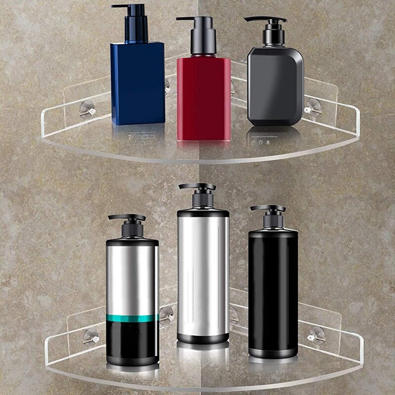 Acrylic Corner Shower Caddy, 2 Pack Adhesive Shower Corner Shelves for Wall Mounted No Drilling