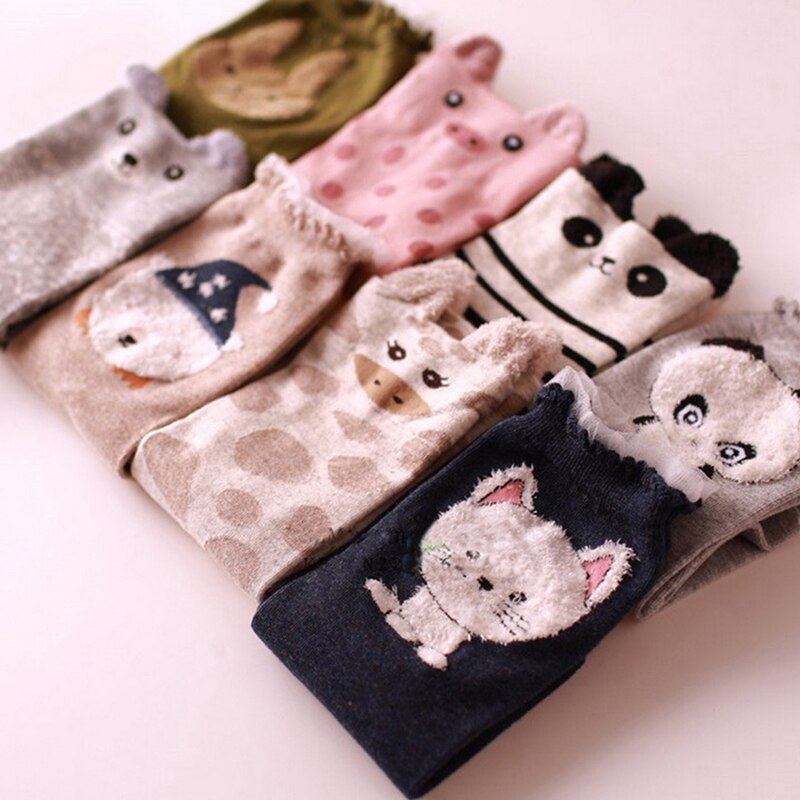 Nette Herbst Winter Frauen Socke Schönen 3D Ohren Ebene Frauen Panda Brear Schwein Giraffe Karikatur Socken Baumwolle Socken Für Frauen