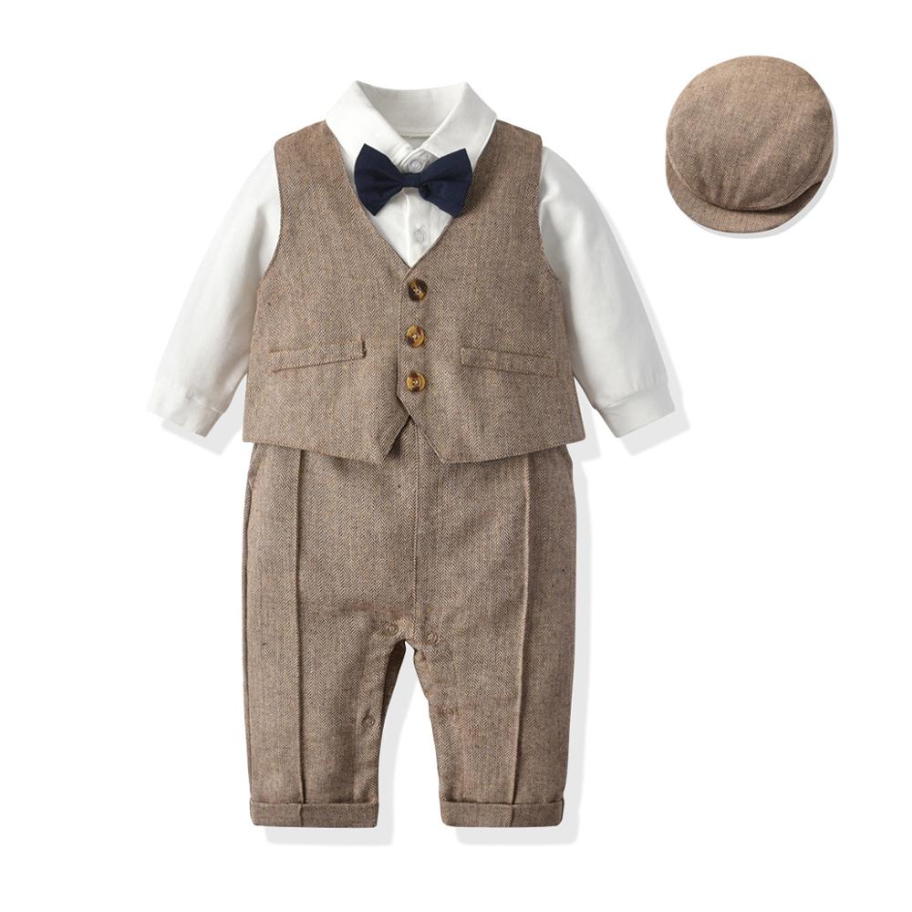 Neue Frühling Kinder Kleidung Kleinkinder Britischen Weste Body Klettern Gentleman Hut Junge 1 Jahr-Alte Kleidung Neugeborenen Gentleman Anzug