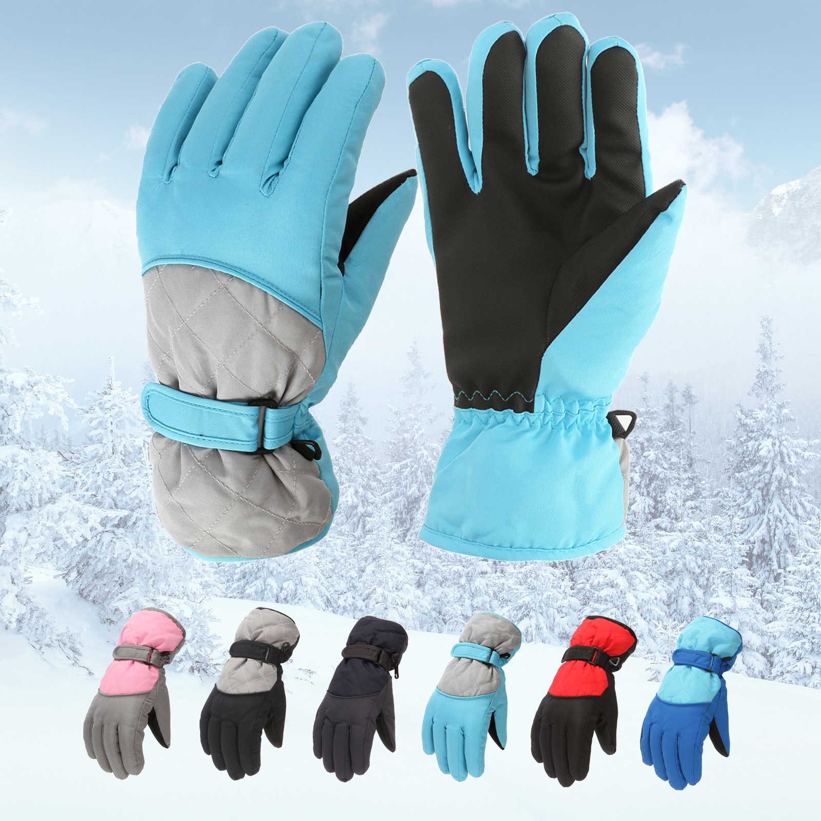 Waterdichte Kinderen Kids Ski Handschoenen Zwart Winter Warm Volledige Vinger Blauw Jongens Meisjes Sneeuw Snowboard Handschoenen Waterdichte Wanten D6