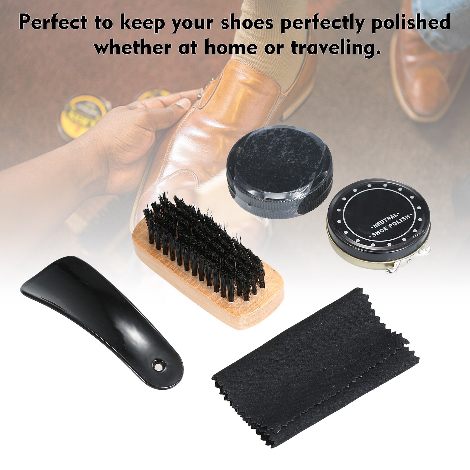 6Pcs Shoe Polish Care Kit Leather Shoe Shine Set Shoe Brushes Compact Shoes Care Cleaning Kit with PU Leather Case